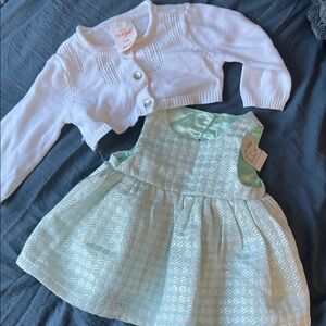 Carter's White Cardigan and Mint Dress Set